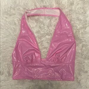 Shiny Pink latex Halter Top